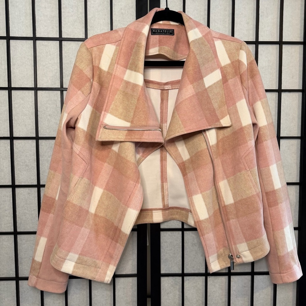 Bagatelle Women’s Blush Plaid Pink Blazer Jacket Size Small